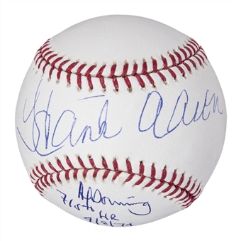 Hank Aaron and Al Downing Dual Signed OML Selig Baseball (Steiner & Beckett)
